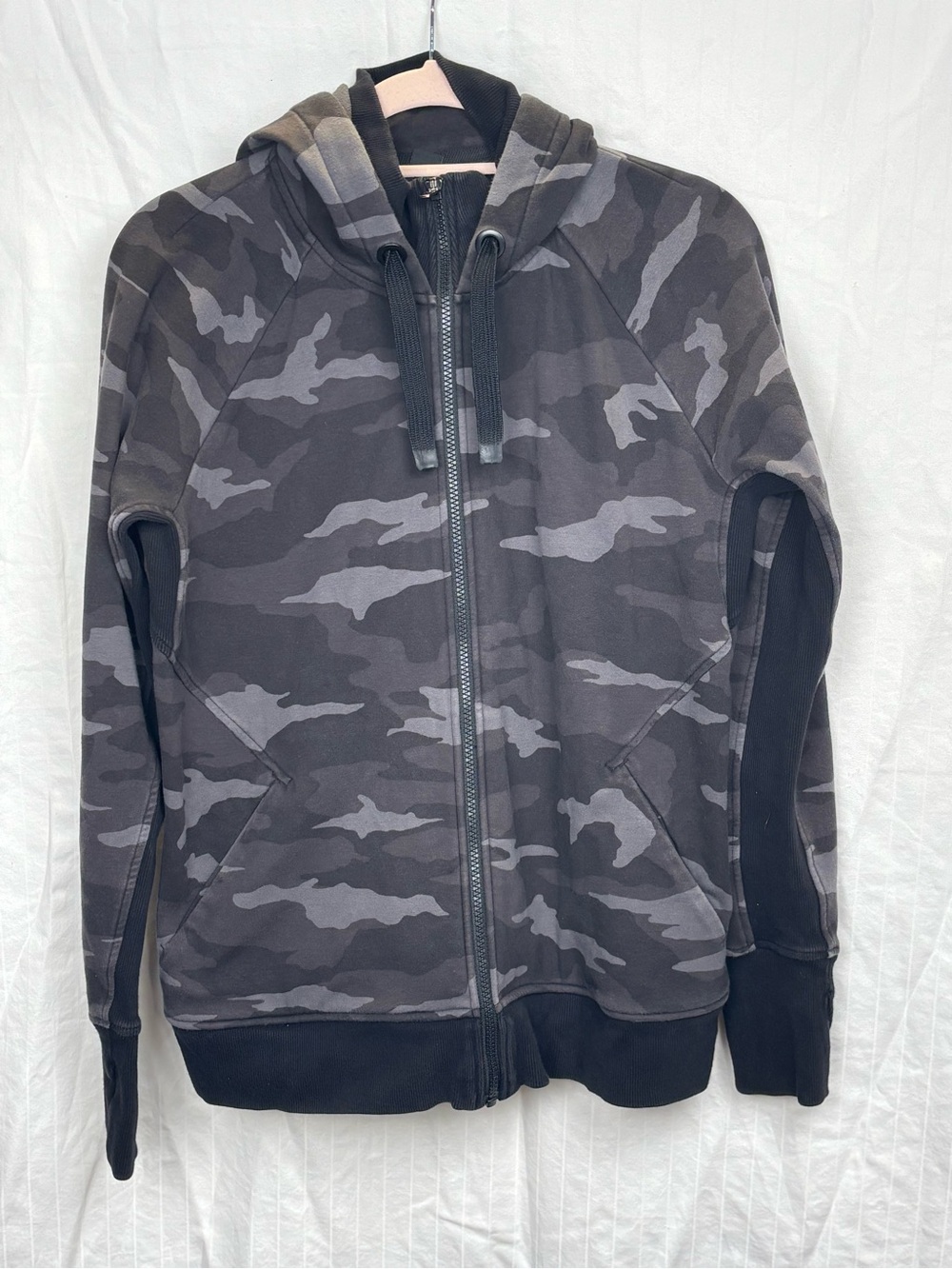 Athleta womens Large Black & Gray Camo Zip Hoodie sweatshirt
